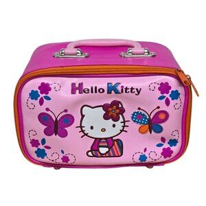 Vintage 2005 Hello Kitty by Sanrio Train Case Butterfly Cosmetic Makeup Travel